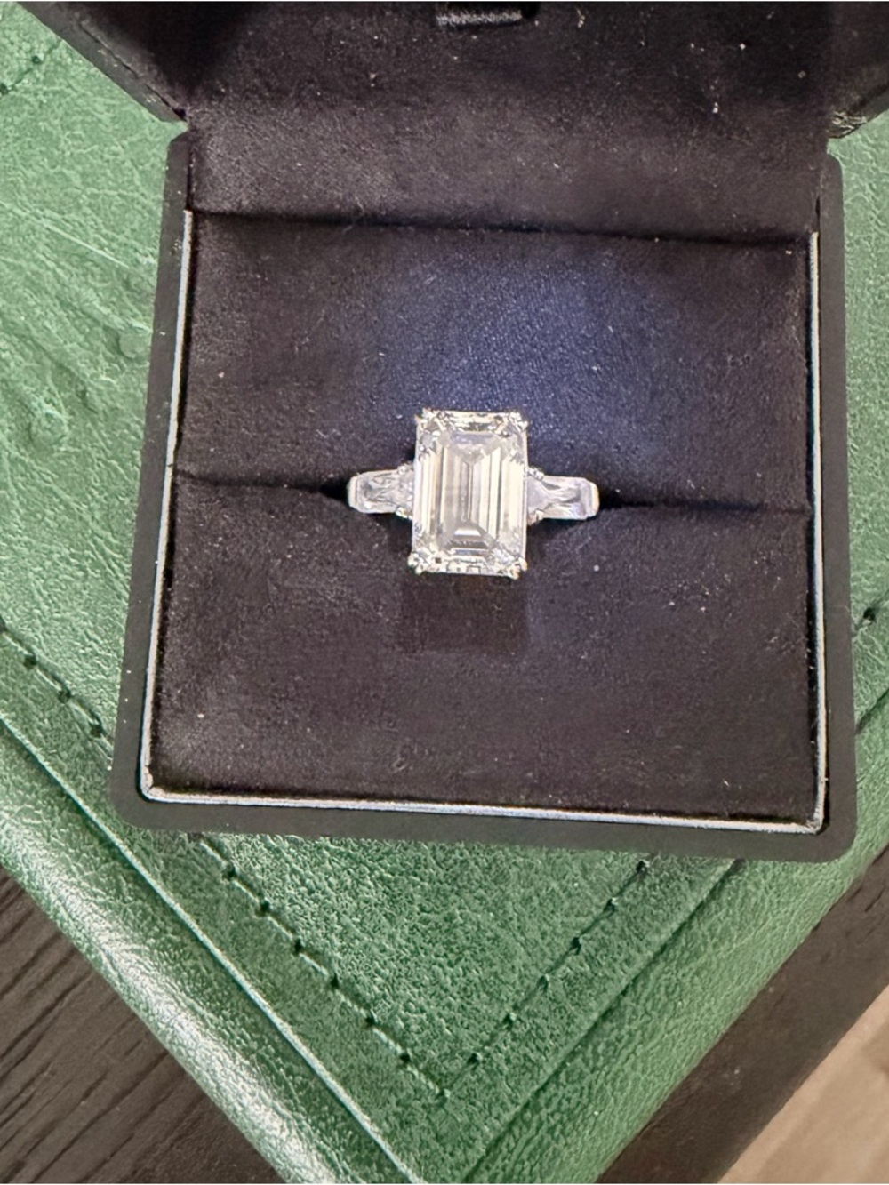 Emerald-Cut White Stone Engagement Ring - White